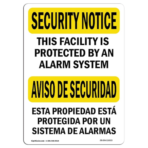 OSHA Security Sign, 3.5" Height, 5" Width, Protected By Alarm Bilingual, Landscape, 10PK